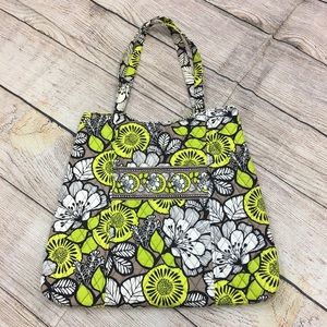 Vera Bradley Lime Green Khaki black cream tote Purse Awesome Condition